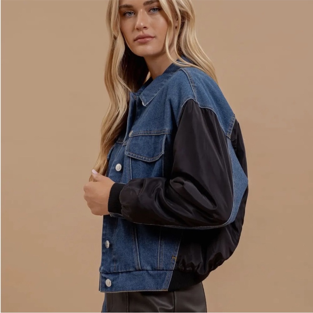 A62. Denim and Black Contrast Jacket - Picture 3 of 5